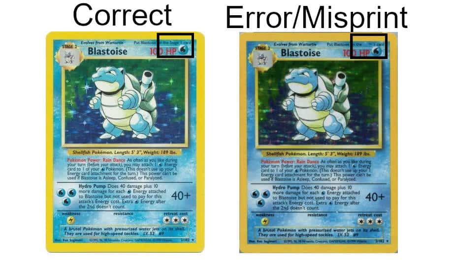 Correct Versus No Stage Blastoise Error-Misprint