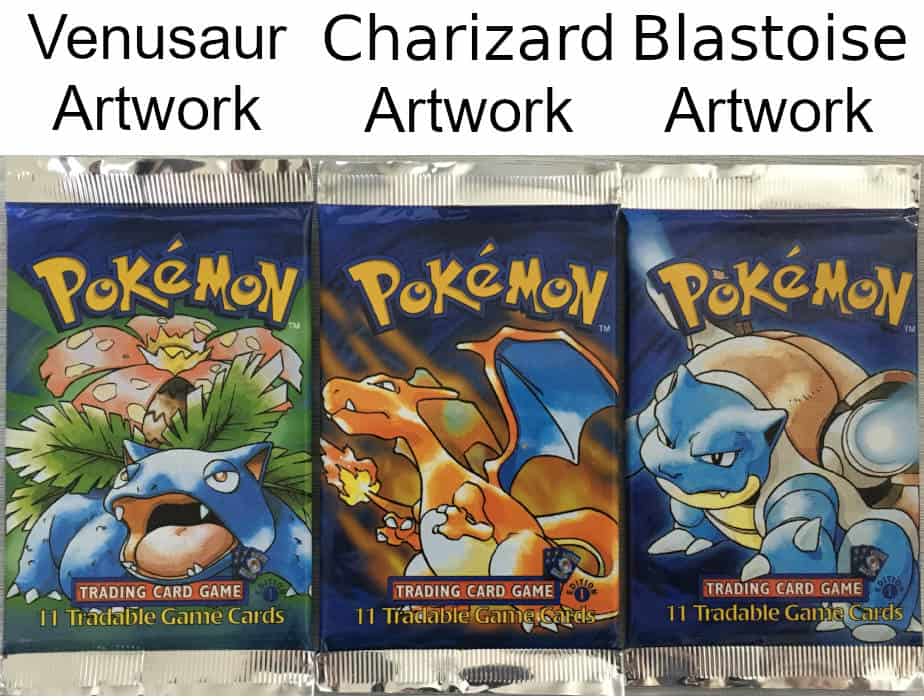 Pokemon Base Set Booster Packs Venusaur, Charizard, and Blastoise